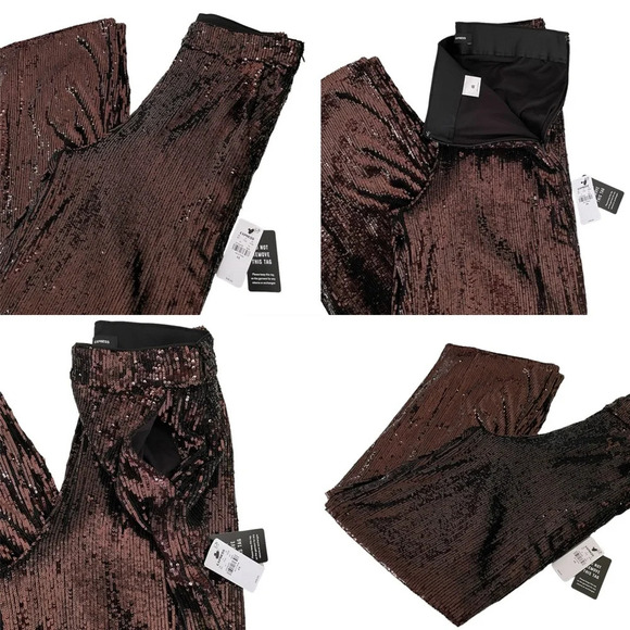 Express Brown Sequin High Rise Wide Leg Women’s Trouser Pants 4R NWT - Picture 3 of 13